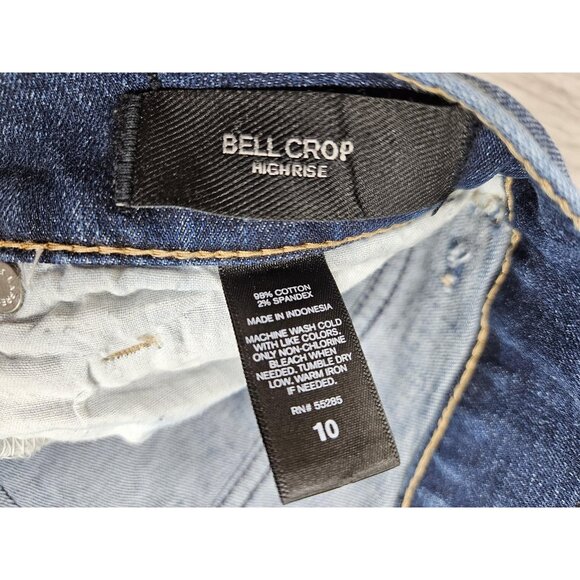 Express Jeans Womens 10 Blue Bell Crop High Rise Distressed Flare Denim Pants - Picture 5 of 10